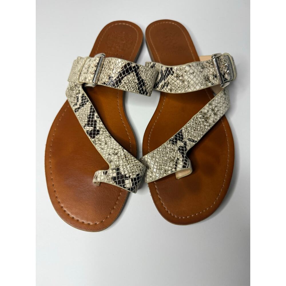 Vince Camuto Tadd Leather Flat Sandals Women’s Size 8 Snakeskin Buckle